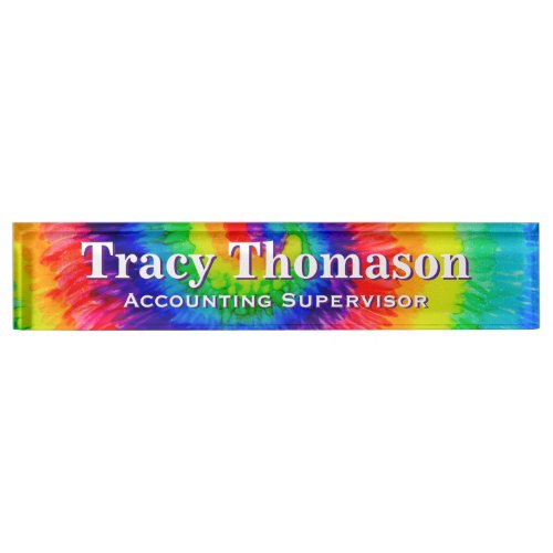 Rainbow Tie_Dye Swirl Alcohol Ink Desk Nameplate