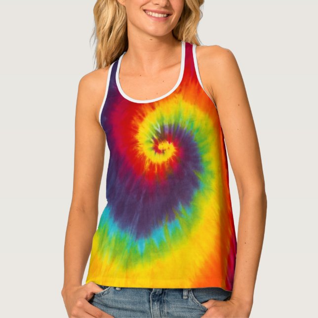 Rainbow Tie Dye Swirl Bright Pattern Tank Top (Front)