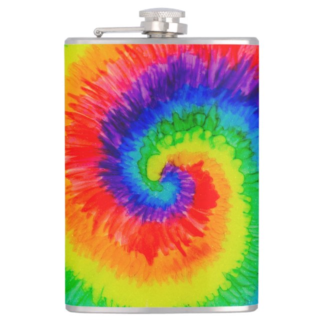 Rainbow Tie-Dye Swirl Flask (Front)