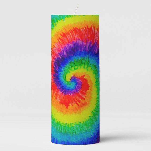 Rainbow Tie-Dye Swirl  Pillar Candle (Front)