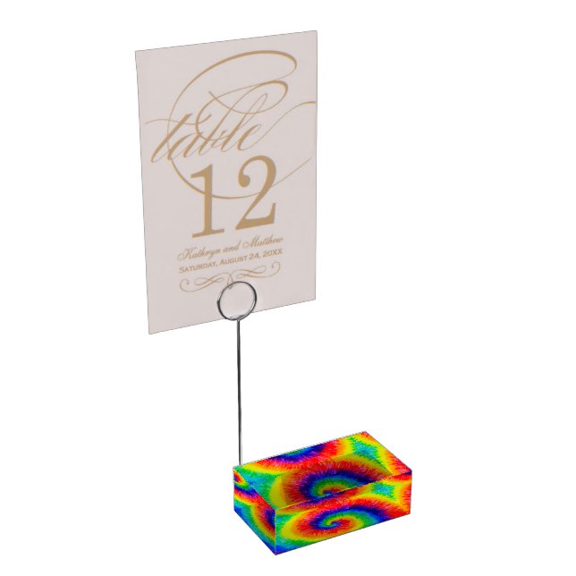 Rainbow Tie-Dye Swirl  Place Card Holder (Corner)