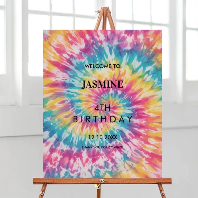 Rainbow Tie Dye whimsical Birthday Party Welcome Poster (Rainbow Tie Dye whimsical Birthday Party Welcome Poster)