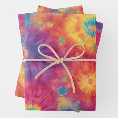 Rainbow Tie Dye Wrapping Paper Flat Sheet Set of 3