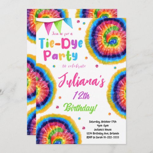 Rainbow Tiedye Birthday Invitation