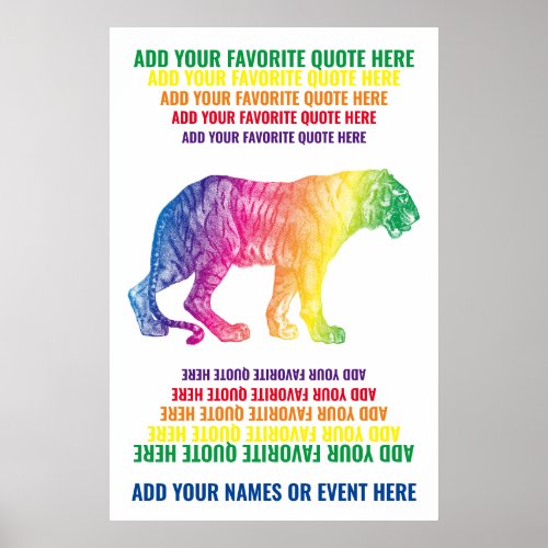 Rainbow Tiger Add Your Name Favorite Quote Wildcat Poster