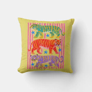 rainbow tiger dreams throw pillow