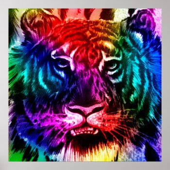 Rainbow Tiger Poster by GiftStation at Zazzle