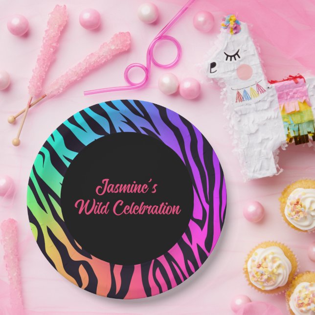 Rainbow Tiger Print Wild Celebation Paper Plates (Party)