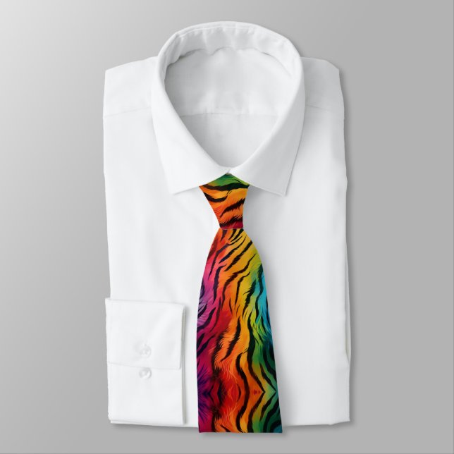 Rainbow Tiger Stripe  Neck Tie (Tied)