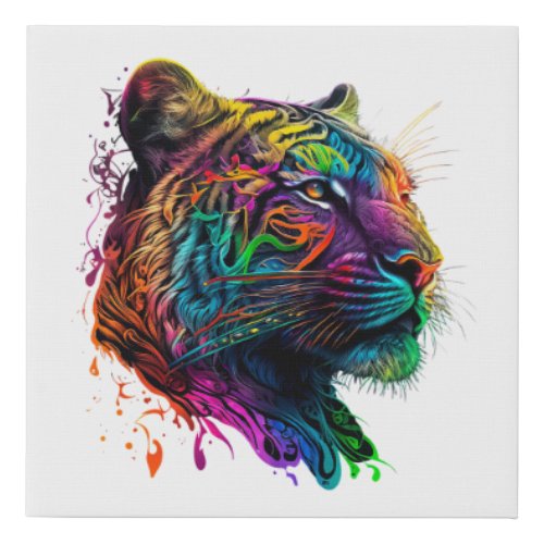 Rainbow Tiger Wild Animal Graphic Faux Canvas Print