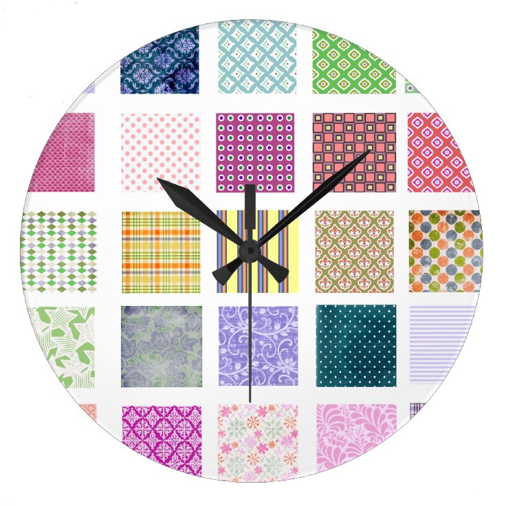 Rainbow tiled squares pattern large clock | Zazzle