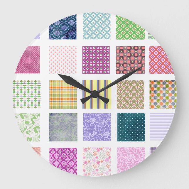 Rainbow tiled squares pattern large clock (Front)