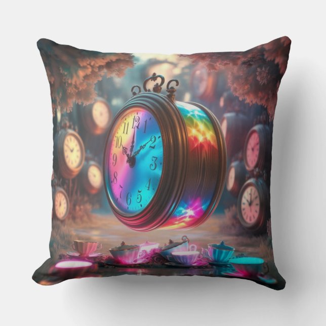 Rainbow Time Tea Party Throw Pillow (Front)