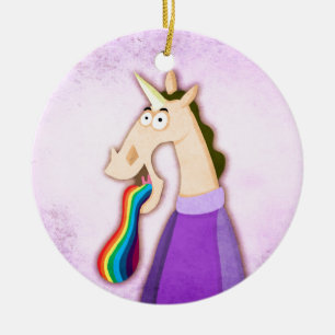 Rainbow Tongue Unicorn Ceramic Ornament