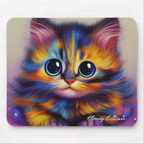 Rainbow Tortie Kitten Mouse Pad