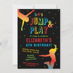 Rainbow Trampoline Park Kids Birthday Party Invita Invitation