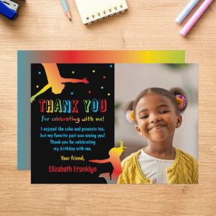 Rainbow Trampoline Park Kids Birthday Thank You Card