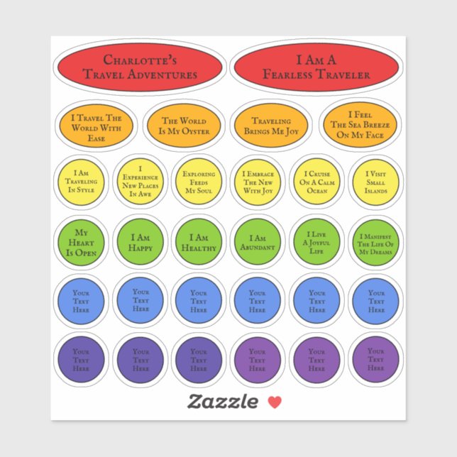 Rainbow Travel Affirmations Template Of 30 Sticker (Sheet)