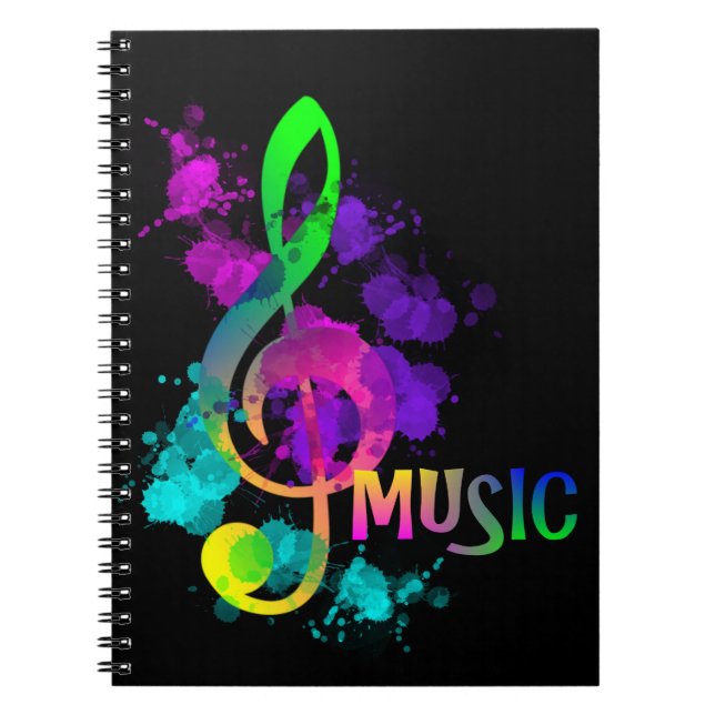 Rainbow Treble Clef Music Themed Notebook (Front)