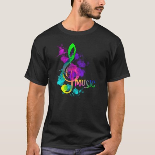 Rainbow Treble Clef Music Themed T_Shirt