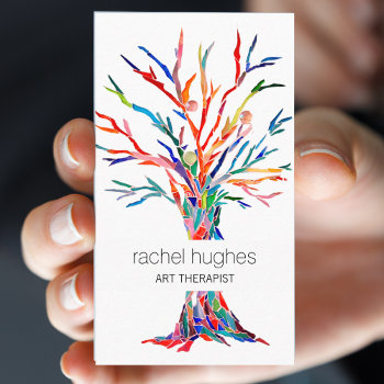 Rainbow Tree Art Therapist Business Card by SewMosaic at Zazzle