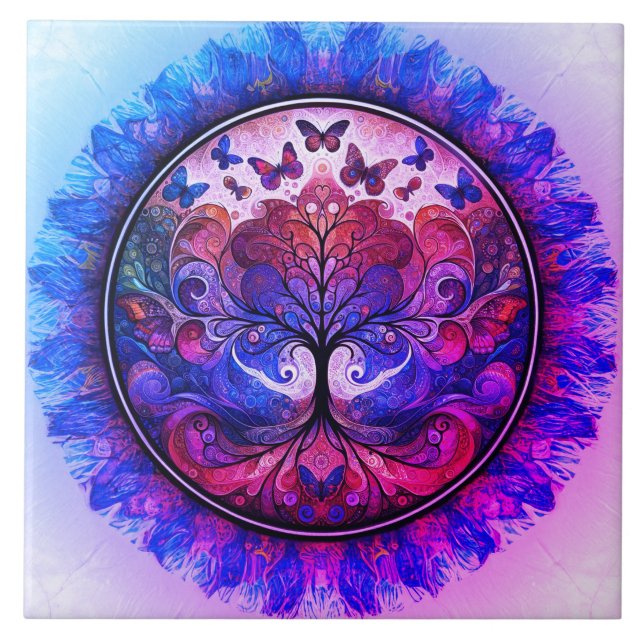 Rainbow Tree of Life Ancient Rustic Ceramic Tile (Front)