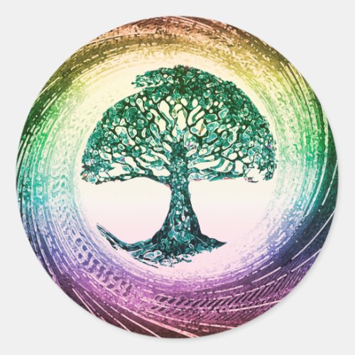 Rainbow Tree of Life by Amelia Carrie Classic Round Sticker