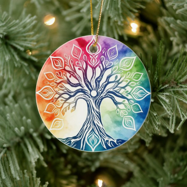 Rainbow Tree of Life  Ceramic Ornament (Tree)