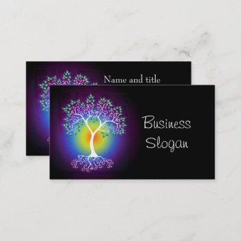 Rainbow Tree Of Life Connect With Your Customer Business Card by AutumnRoseMDS at Zazzle