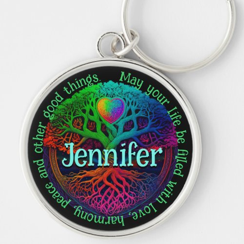 Rainbow Tree of Life Love Keychain