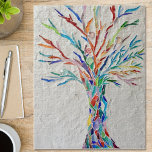 Rainbow Tree of Life Mosaic Jigsaw Puzzle<br><div class="desc">This decorative jigsaw puzzle features a print of a rainbow colored mosaic tree.
The original design was made in mosaic using tiny fragments of brightly colored glass set into a pale gray plaster background. 
Original Mosaic Design © Michele Davies</div>