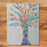 Rainbow Tree of Life Mosaic Jigsaw Puzzle<br><div class="desc">This decorative jigsaw puzzle features a print of a rainbow colored mosaic tree.
The original design was made in mosaic using tiny fragments of brightly colored glass set into a pale gray plaster background. 
Original Mosaic Design © Michele Davies</div>