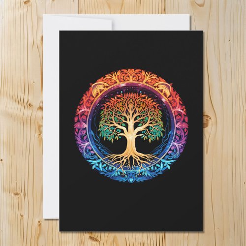 Rainbow Tree of Life on a Black Background Holiday Card