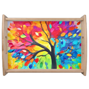 Rainbow Tree of Life Painting Serving Tray