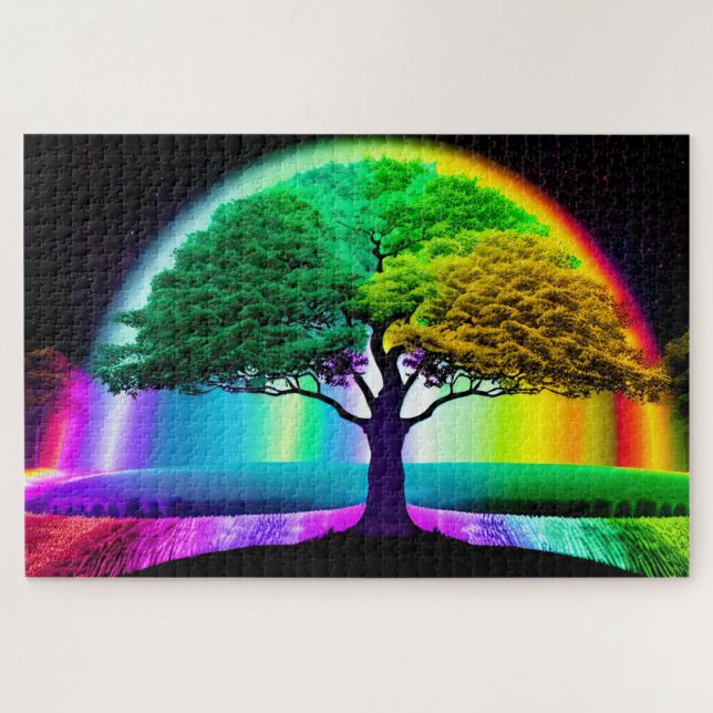 Rainbow Tree of Life Under Night Sky Jigsaw Puzzle (Horizontal)