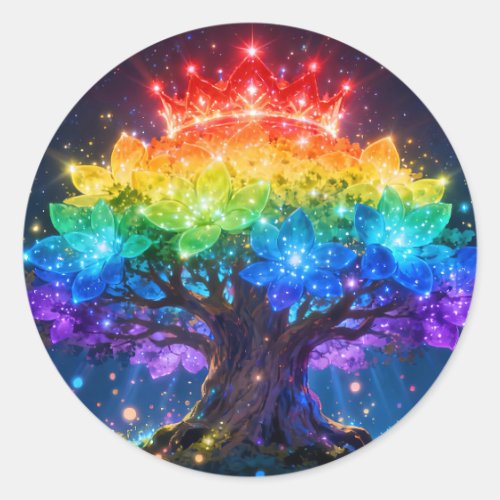 Rainbow Tree of Light Round Sticker