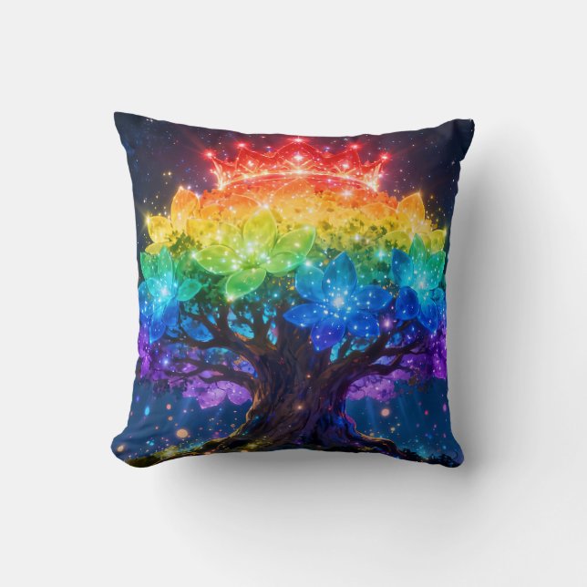 Rainbow Tree of Light Throw Pillow (Front)