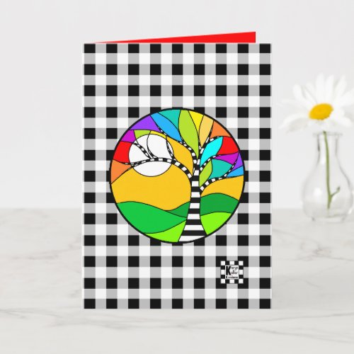 Rainbow Tree on Buffalo Plaid Card