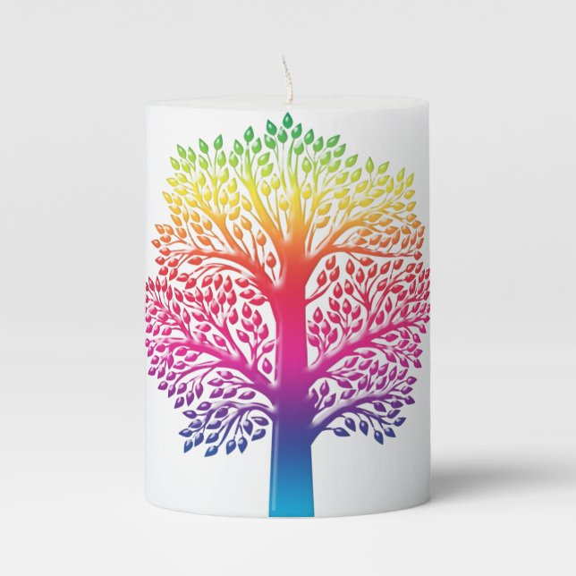 Rainbow Tree Pillar Candle (Front)
