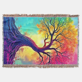 Rainbow Tree: Roots of Infinite Hope Art Throw Blanket