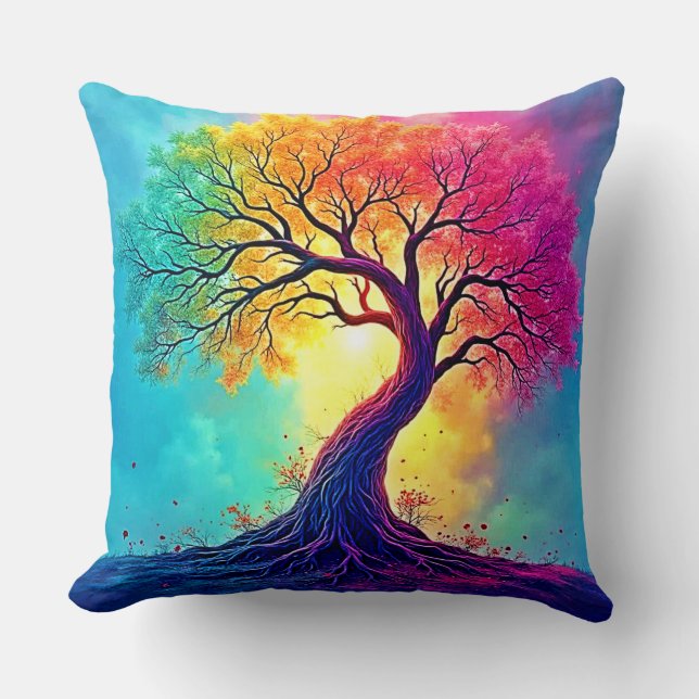 Rainbow Tree: Roots of Infinite Hope Art Throw Pillow (Front)