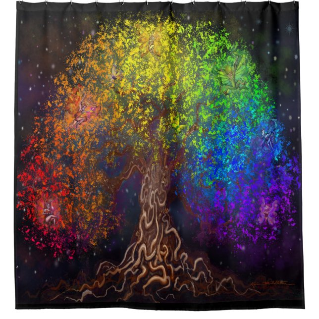 Rainbow tree shower curtain (Front)