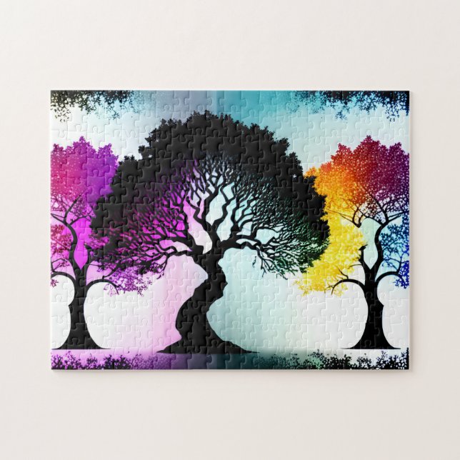 Rainbow Tree Silhouette Enchanted Forest Jigsaw Puzzle (Horizontal)