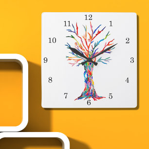 Rainbow Tree Square Wall Clock