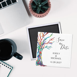 Rainbow Tree Wedding Save The Date Magnet