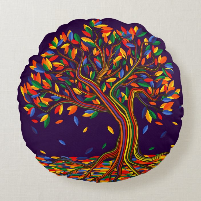Rainbow Tree With Colorful Leaves Illustration Art Round Pillow Zazzle
