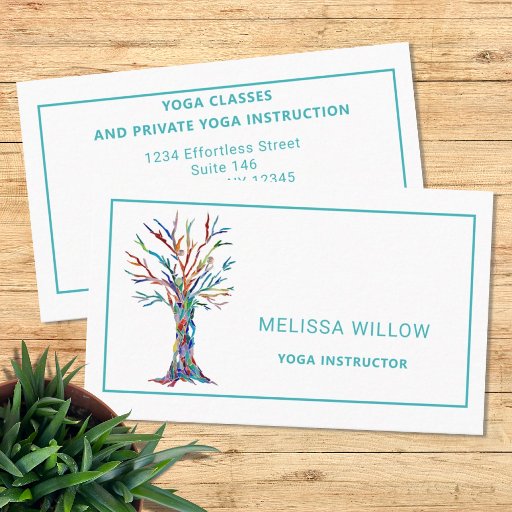Customizable Rainbow Tree Yoga Instructor Business Card
