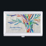 Rainbow Tree Yoga Instructor Business Card Case<br><div class="desc">This decorative business card case features a print of a rainbow colored tree on a pale gray background. I made the original design in mosaic using many tiny fragments of brightly colored glass. Add your name, occupation to personalise this card case. This tree design is also featured on many other...</div>