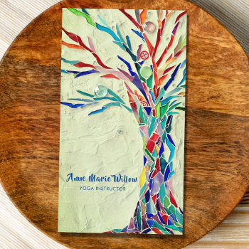 Rainbow Tree Yoga Instructor Green Business Card by SewMosaic at Zazzle