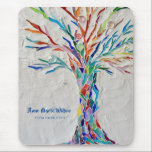 Rainbow Tree Yoga Instructor Mouse Pad<br><div class="desc">This decorative mouse pad  features a print of a rainbow colored tree on a pale gray background. 
I made the original design in mosaic using many tiny fragments of brightly colored glass. 
You can personalise this mouse pad by adding  your name and occupation.
Original Mosaic © Michele Davies.</div>